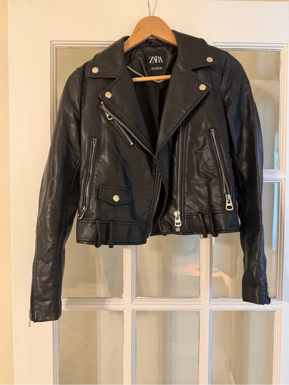 Zara Black Faux Leather Biker Jacket - Women's XS